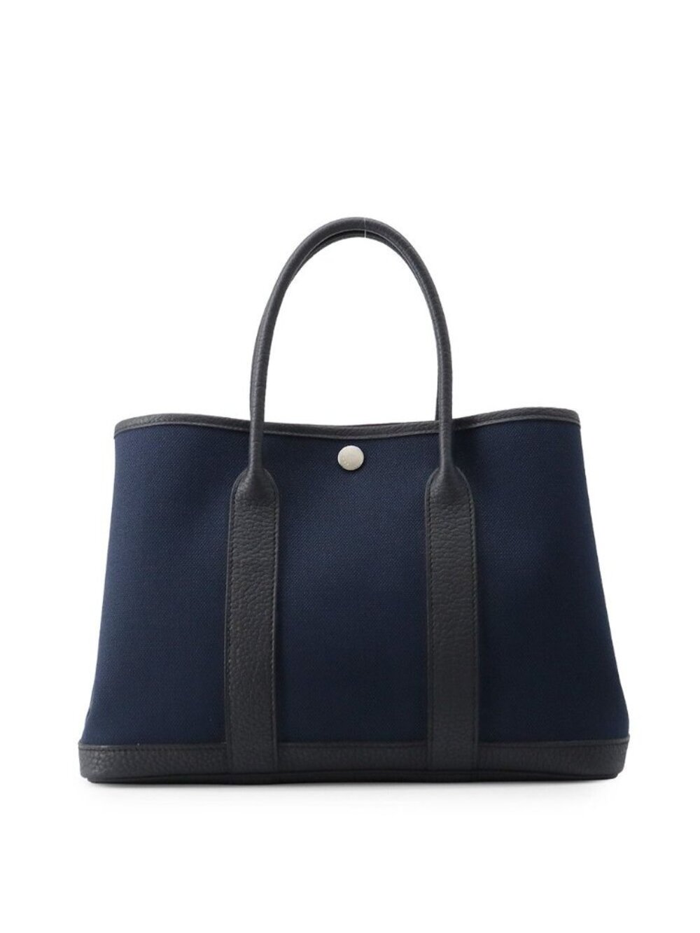 Hermes Tote Bag Garden Party TPM Blue Marine Black Silver Toile H Negonda